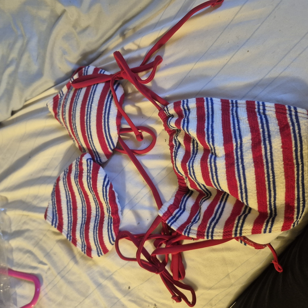 Red and White Striped Bikini with Tie Details